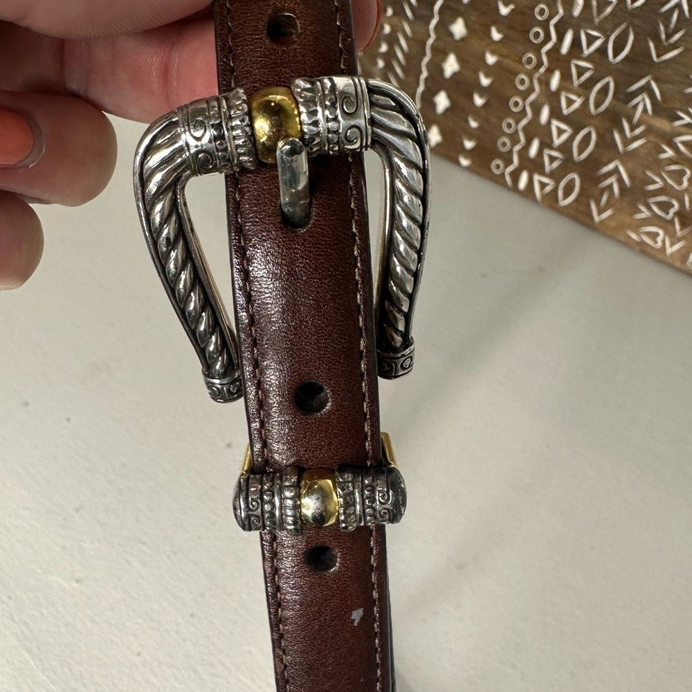 Brighton Classic Brown Leather Belt with Mixed Metal Buckle Women's - Size 34 - Picture 2 of 3